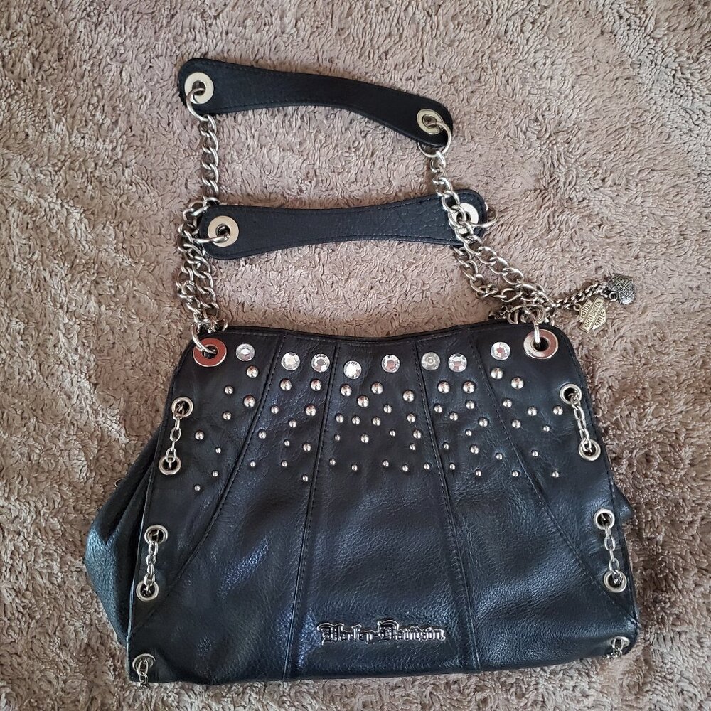 Harley Davidson *ONE OF A KIND* Embellished Black Leather Tote